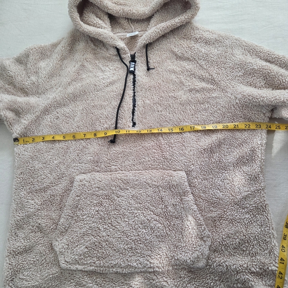 PINK Victorias Secret Teddy Cozy Tan Hooded Sweater Womens Large Brown Cream - Picture 6 of 7